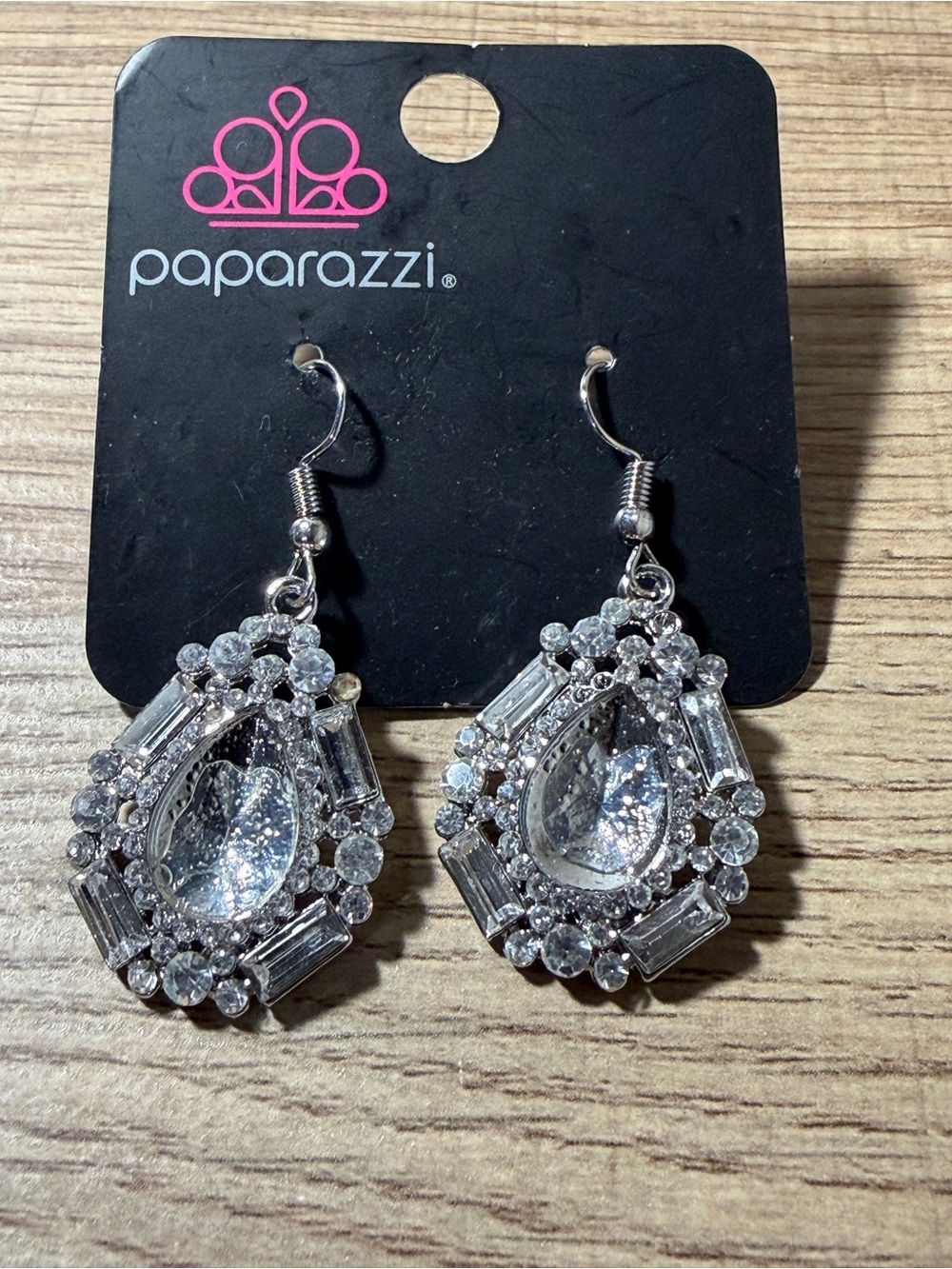 Paparazzi Silver Clear Teardrop Halo Dangle Earrings